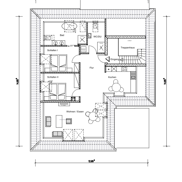 Grundriss der Ferienwohnung "Drossel deluxe" im Dachgeschoss